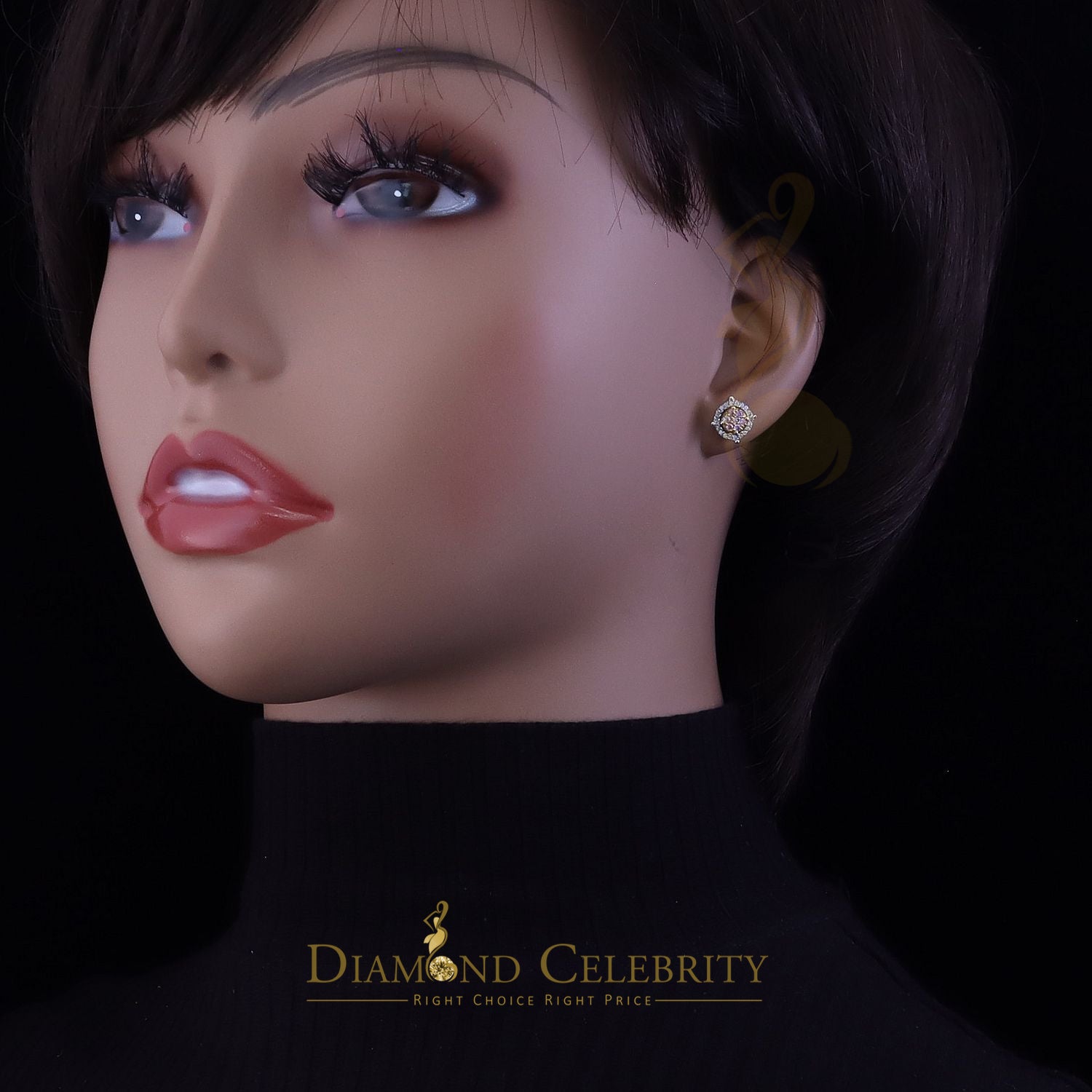 DiamondCelebritees Women's 925 Silver Yellow 0.40ct VVS 'D' Pink Moissanite Round Stud Earrings