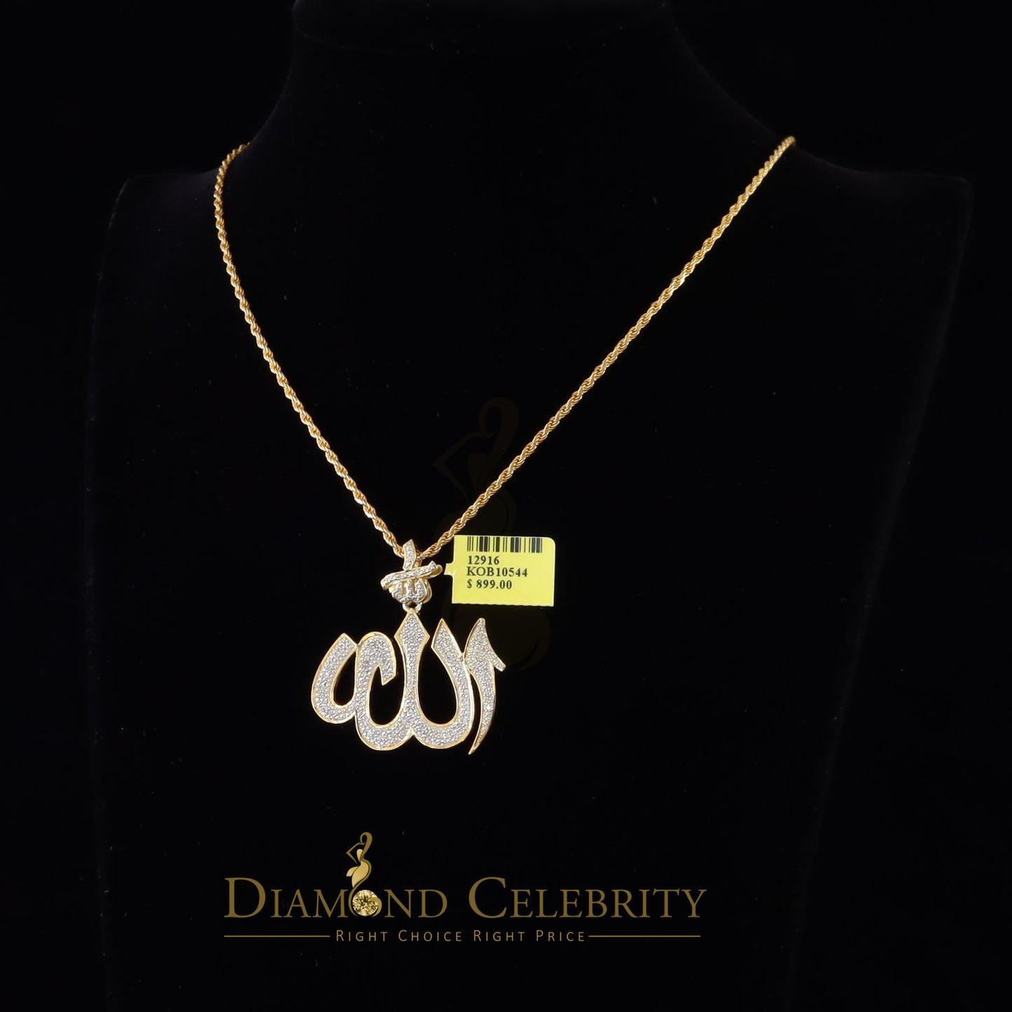 DiamondCelebritees  Real 0.25ct Diamond Sterling Silver ALLAH Charm Necklace Pendant in Yellow