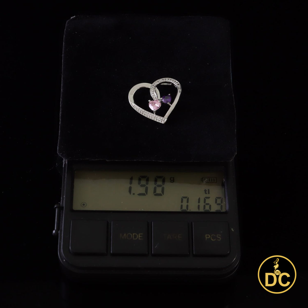 DiamondCelebritees  925 White Silver Double-Loop Open Heart W/Pink & Purple 0.01ct Diamond Pendant