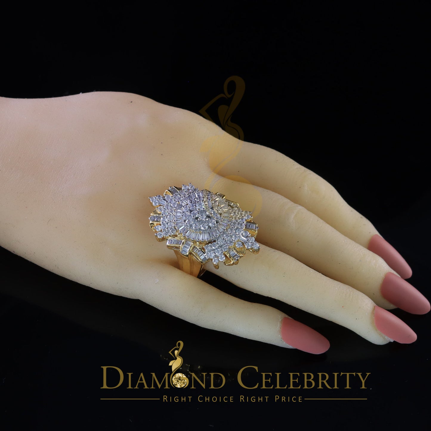 DiamondCelebritees 11.00ct Cubic Zirconia 925 Sterling Silver Yellow Cocktail Womens Ring Size 9
