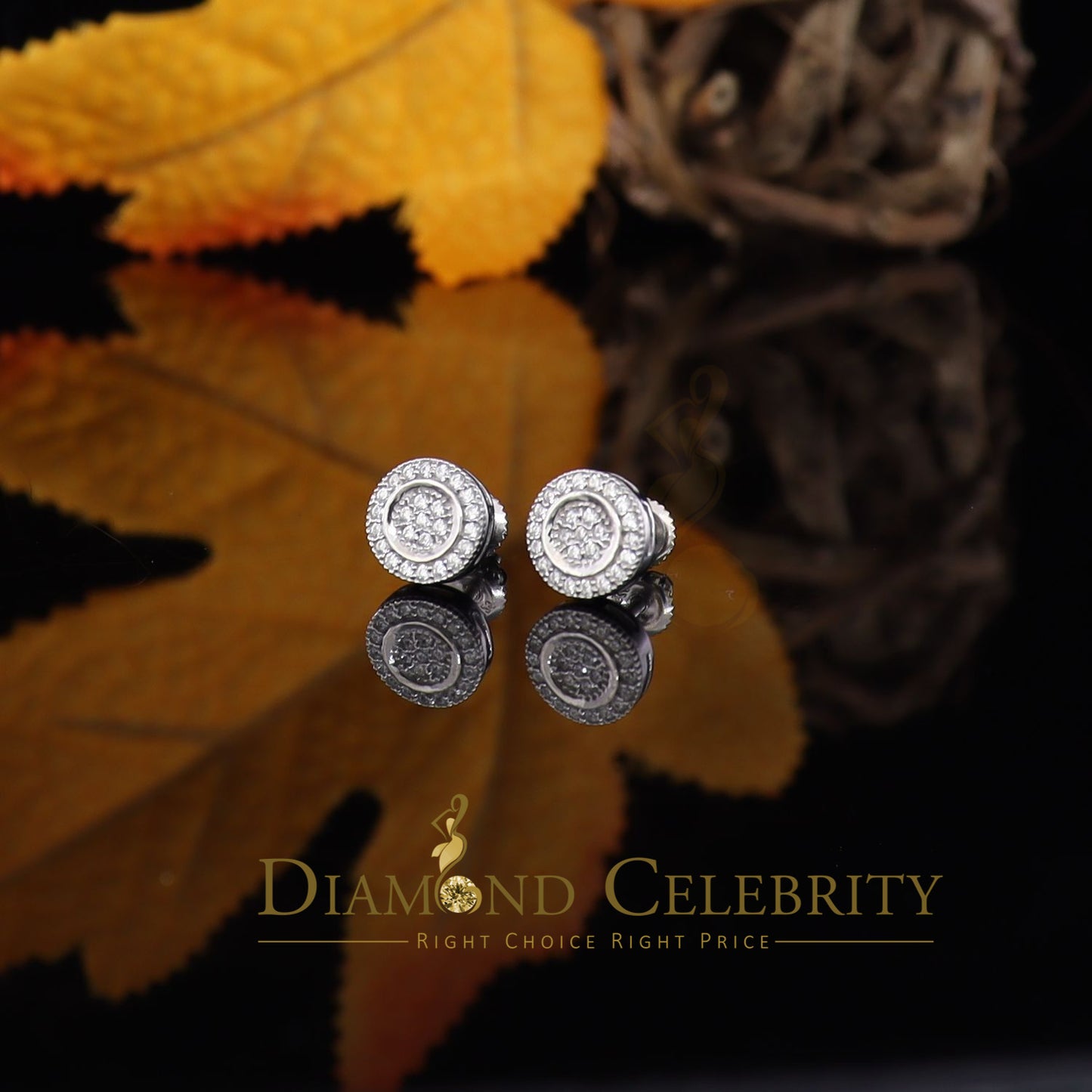 DiamondCelebritees  Aretes Para Hombre 925 White Silver Women's 0.5ct Cubic Zirconia Round Earrings