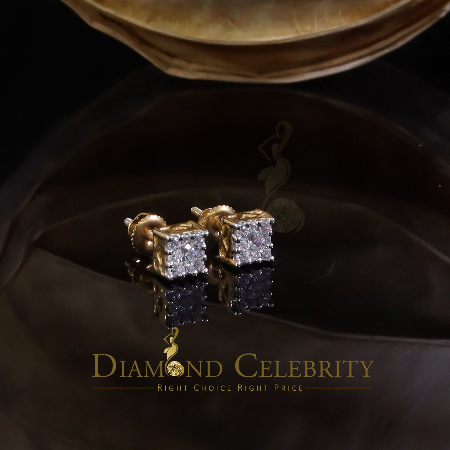 DiamondCelebritees  Hip Hop 925 Yellow Silver 0.6ct Cubic Zirconia Women's & Men's Square Earrings