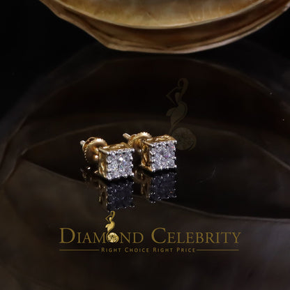 DiamondCelebritees  Hip Hop 925 Yellow Silver 0.6ct Cubic Zirconia Women's & Men's Square Earrings