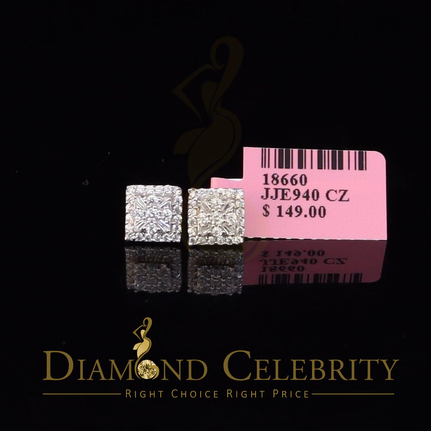DiamondCelebritees  925 Yellow Starling Silver 0.74ct Cubic Zirconia Square Women's / Men's Earrings
