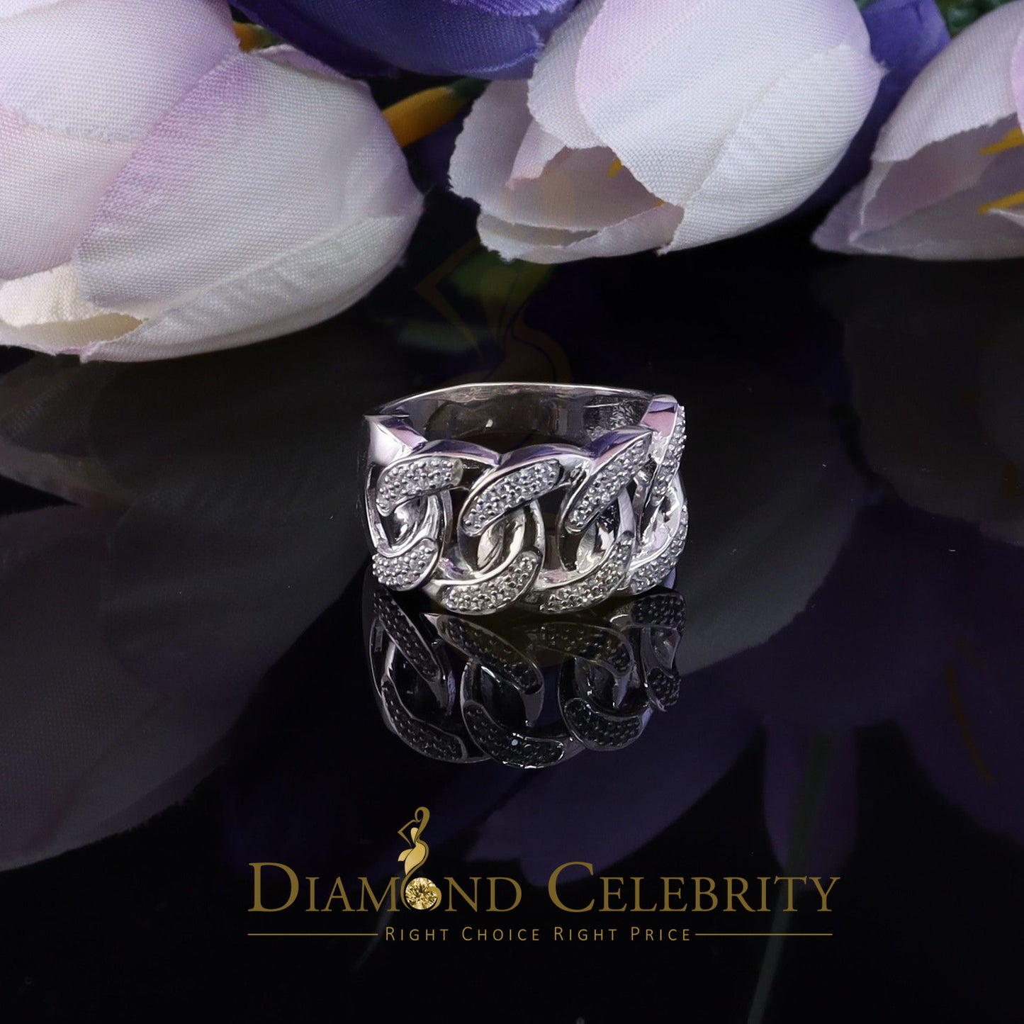 DiamondCelebritees 0.85ct Cubic Zirconia Stone White 925 Sterling Silver Cuban Men's Ring Size 10