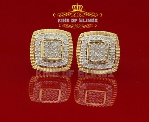 King Of Bling's Real 10K Yellow Gold Real Diamond 0.50CT Mens / Womens Square Stud Earrings