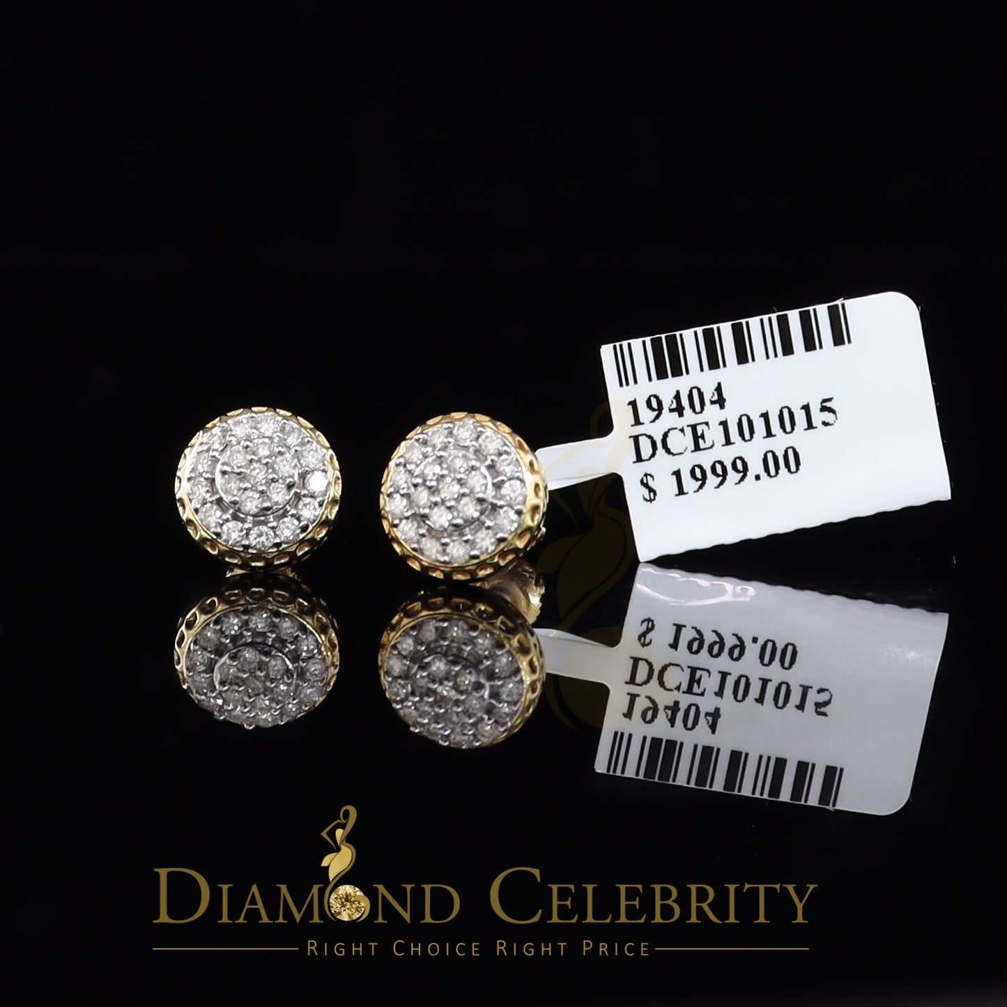 DiamondCelebritees 10K Real Yellow Gold with 0.33 CT Real Diamond Round Stud Earrings