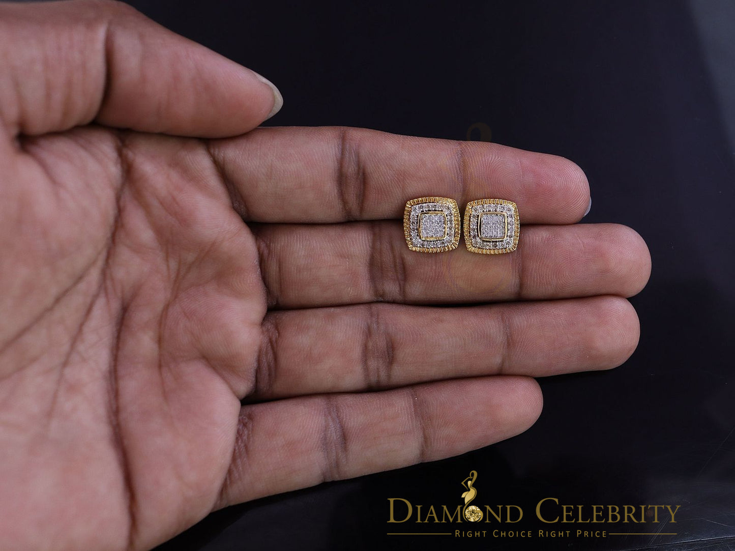 DiamondCelebritees Real 10K Yellow Gold Real Diamond 0.50 CT Men and Ladies Square Stud Earring