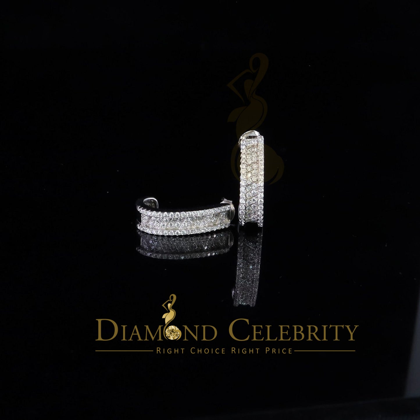 DiamondCelebritees  925 Sterling Silver Mens hip hop white Gold Iced 3 row Huggie Hoop earrings