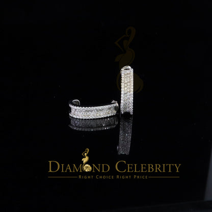 DiamondCelebritees  925 Sterling Silver Mens hip hop white Gold Iced 3 row Huggie Hoop earrings