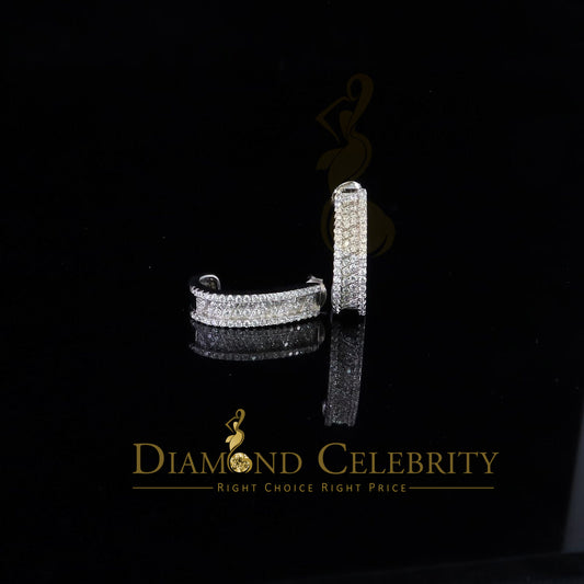 DiamondCelebritees  925 Sterling Silver Mens hip hop white Gold Iced 3 row Huggie Hoop earrings