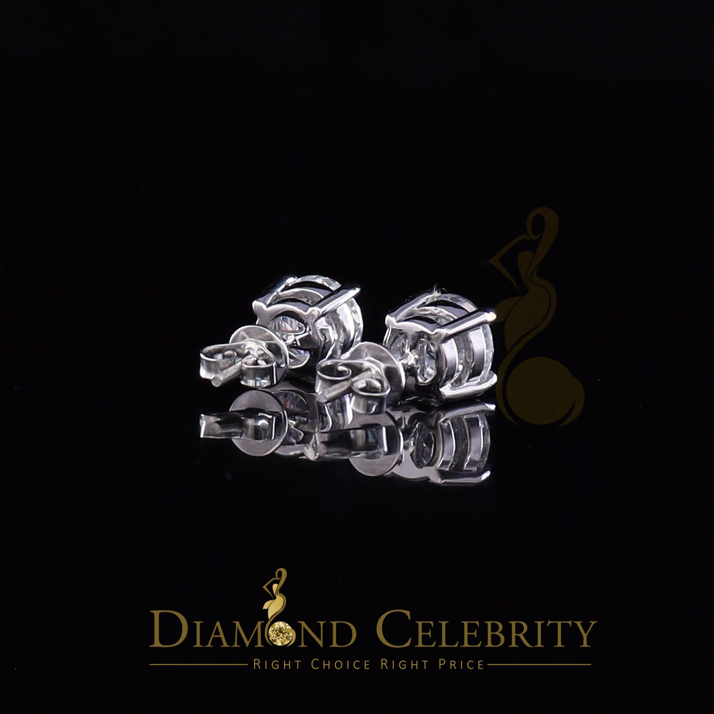 DiamondCelebritees 10k Real White Gold with 3.50ct Round VVS 'D' Color Moissanite Stud Earrings