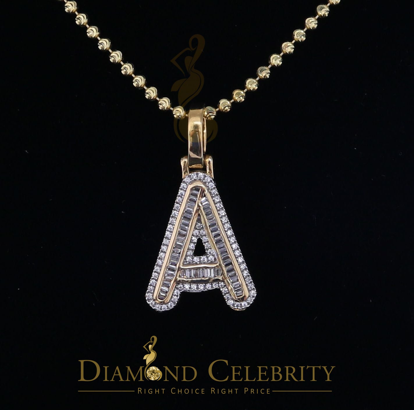 DiamondCelebritees Yellow Bugutte Initial All Alphabet Sterling Silver Pendant with Cubic Zirconia