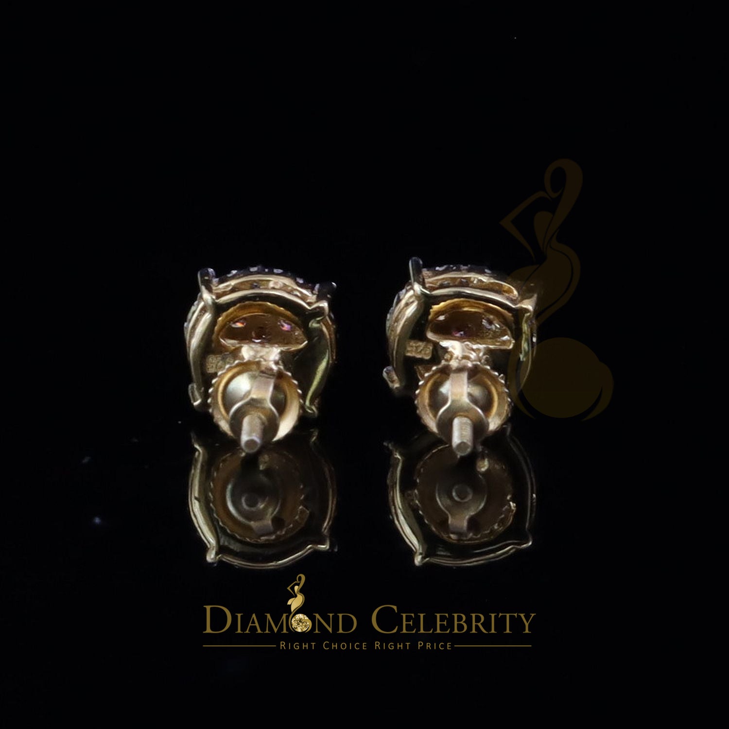 DiamondCelebritees Women's 925 Silver Yellow 0.40ct VVS 'D' Pink Moissanite Round Stud Earrings