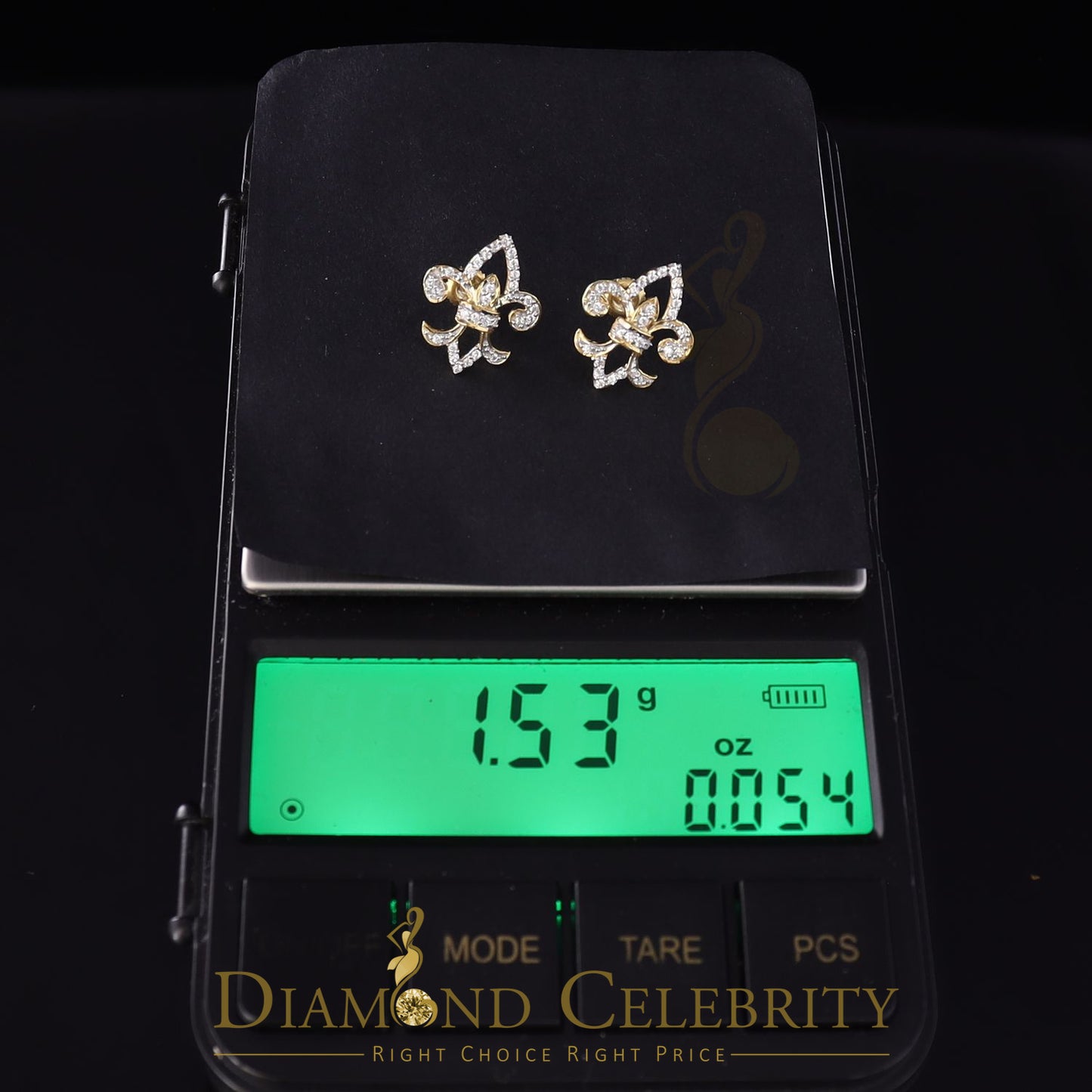 DiamondCelebritees  925 Yellow Silver 0.60ct Cubic Zirconia Fleur de Lis Screw Back Women's Earrings