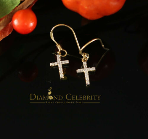 DiamondCelebritees  Yellow 925 Silver 0.27ct Cubic Zirconia Men's & Women's Dangling Cross Earrings
