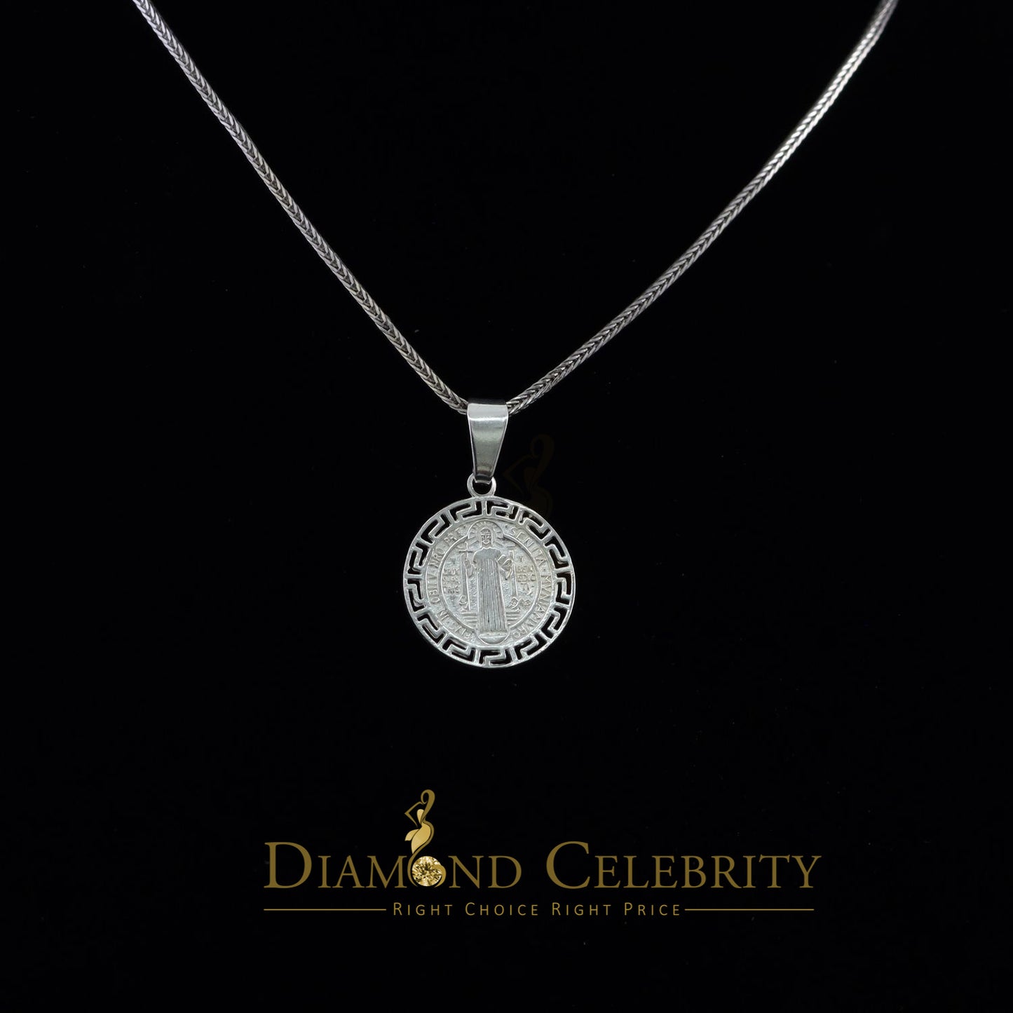 DiamondCelebritees 925 Sterling Silver Double Side Benedict Men's/Women's Pendant White Religious