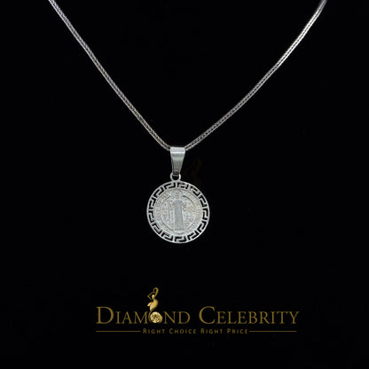 DiamondCelebritees 925 Sterling Silver Double Side Benedict Men's/Women's Pendant White Religious