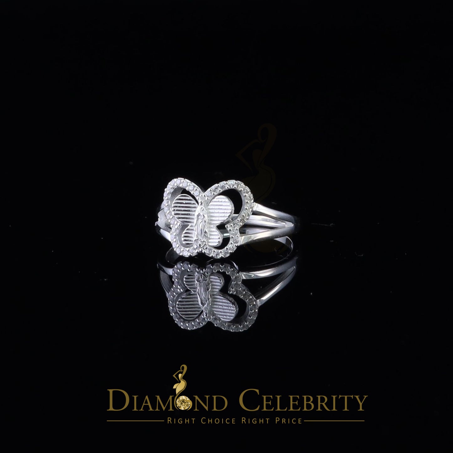 DiamondCelebritees Religious White Butterfly 925 Silver CZ Mother Mary Women's Ring Size 9.5
