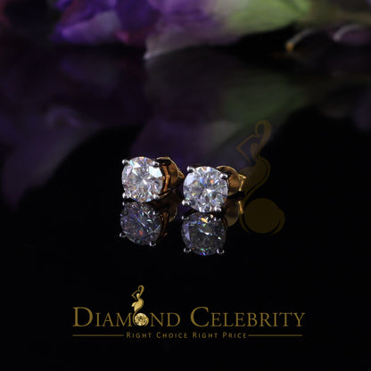 DiamondCelebritees 10k Real Yellow Gold with 3.50ct Round VVS 'D' Color Moissanite Stud Earrings