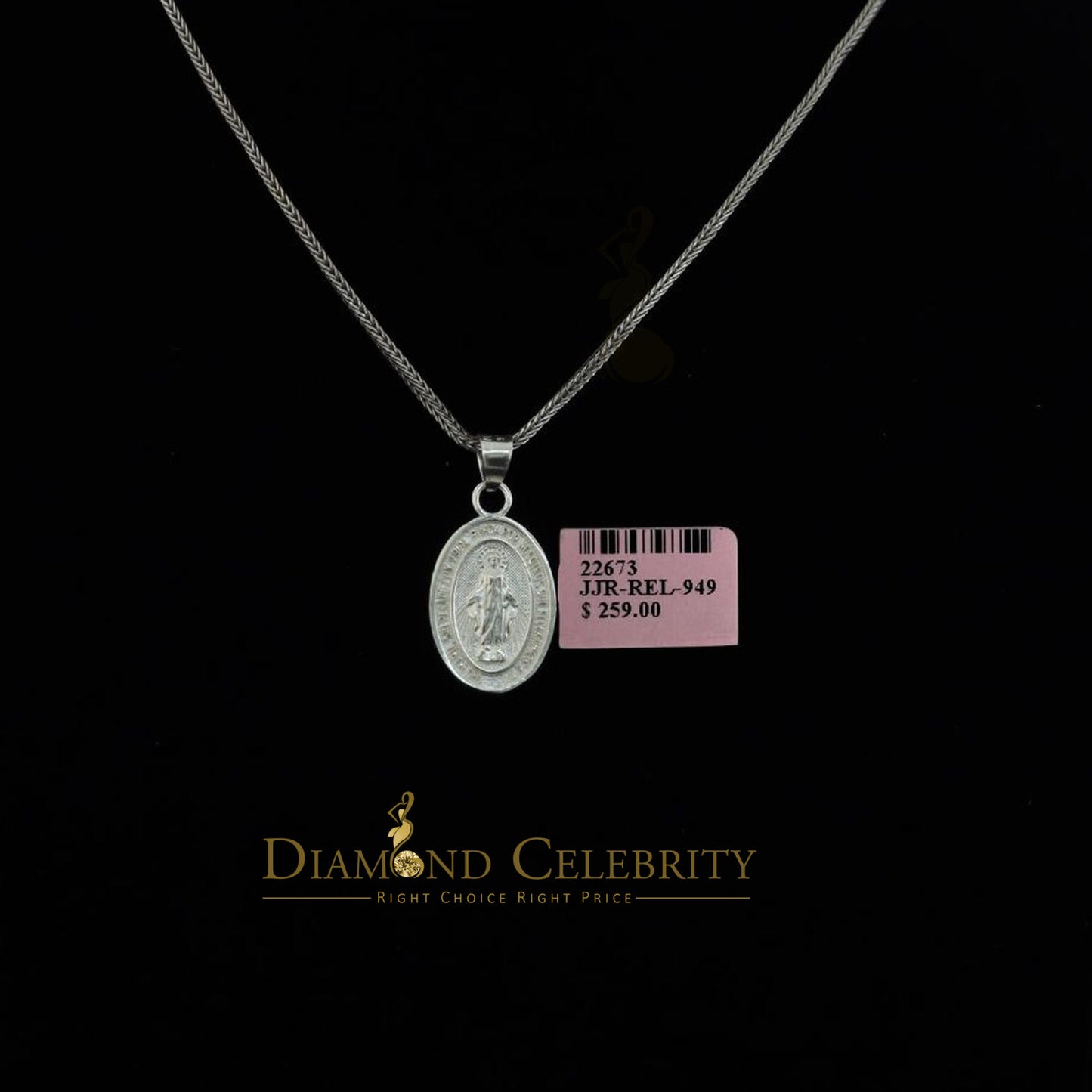 DiamondCelebritees 925 Sterling Silver Double Side Oval Milagrosa Men/Women Pendant White Religious