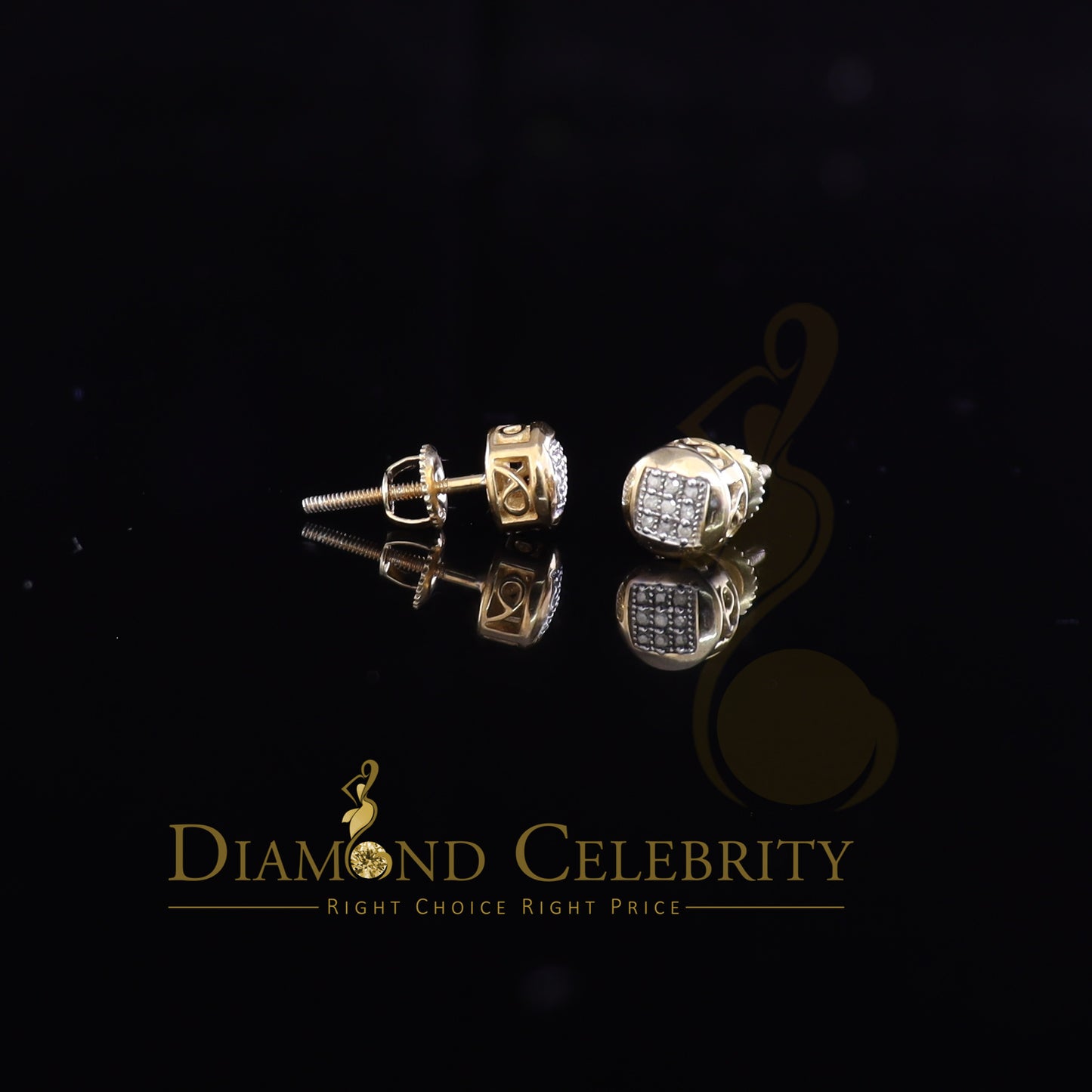 DiamondCelebritees 0.05 ct Diamond 925 Sterling Silver Yellow For Women's/Men's Round Stud Earring
