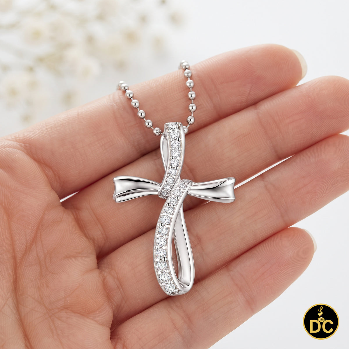 DiamondCelebritees 925 Sterling Silver 1.00INCH White Infinity CROSS Pendant 0.31ct Cubic Zirconia