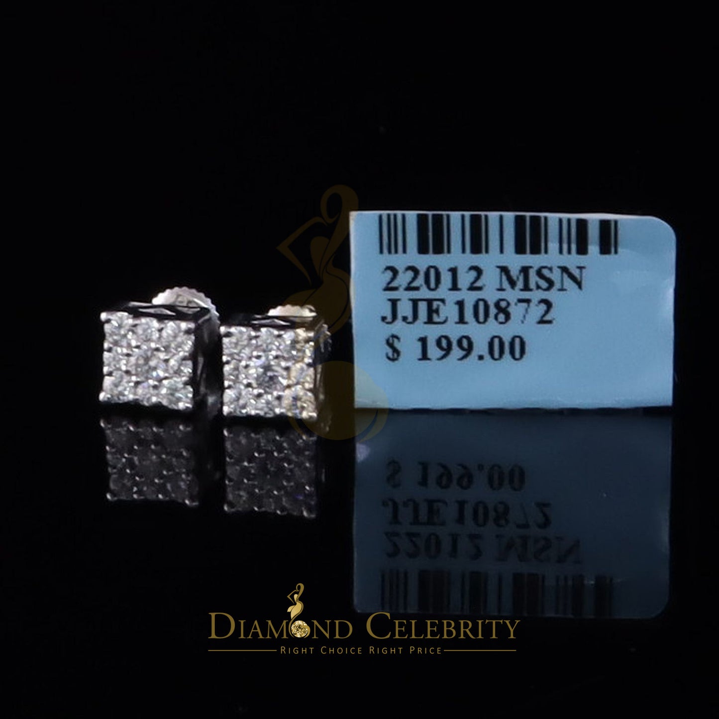 Diamondcelebritees New Women's/Men's 925 Silver White 1.00ct VVS D Moissanite Square Stud Earrings