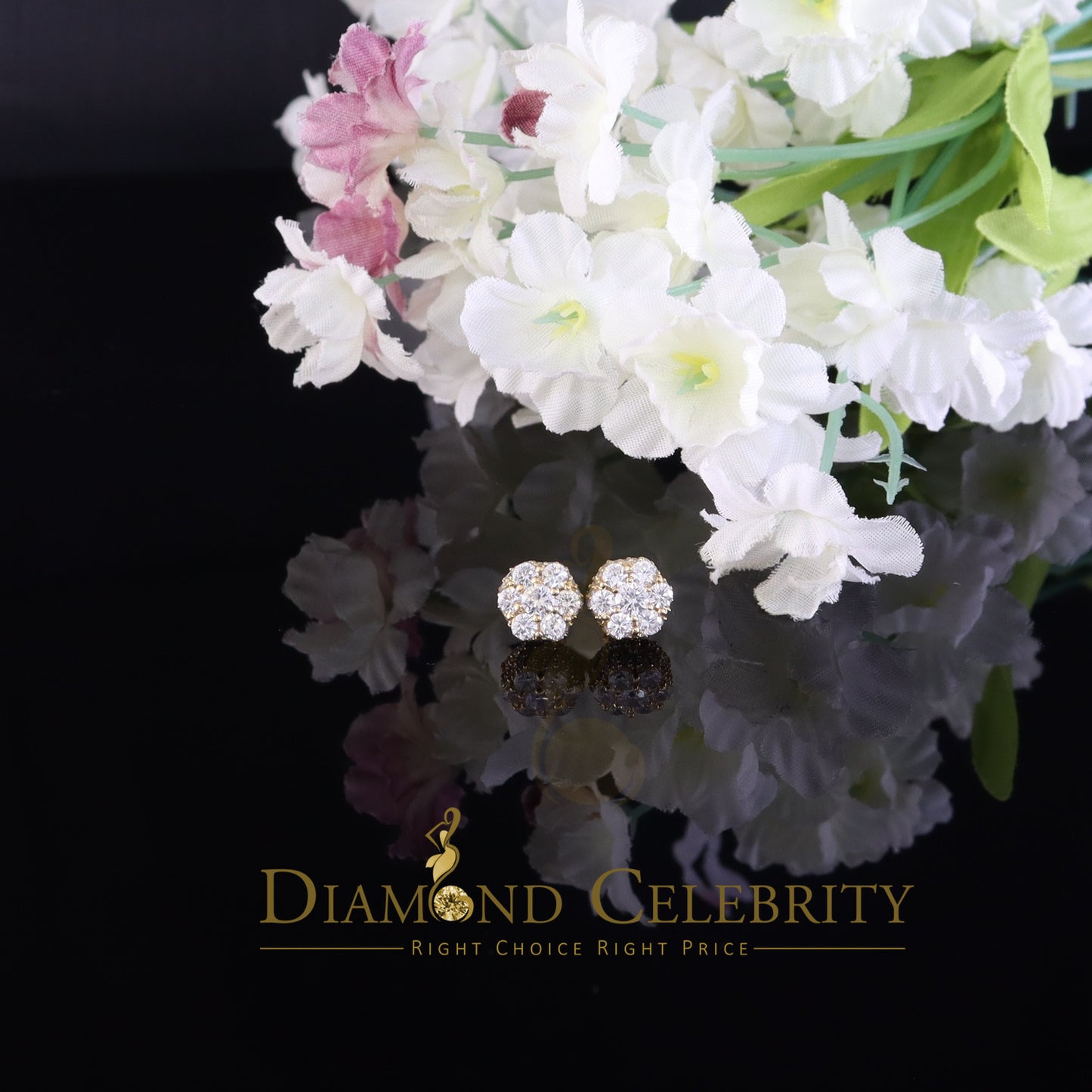 King of Bling's 1.50ct Cubic Zirconia Sterling Yellow Silver For Men's / Women's Round Earring