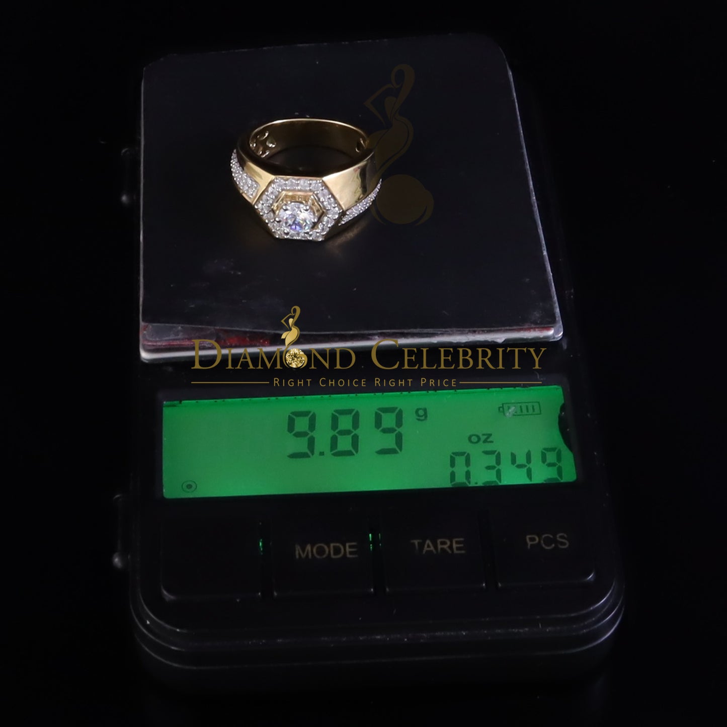 DiamondCelebritees 925 Yellow Sterling Silver Cubic Zirconia 2.44ct Men Ring Size 9
