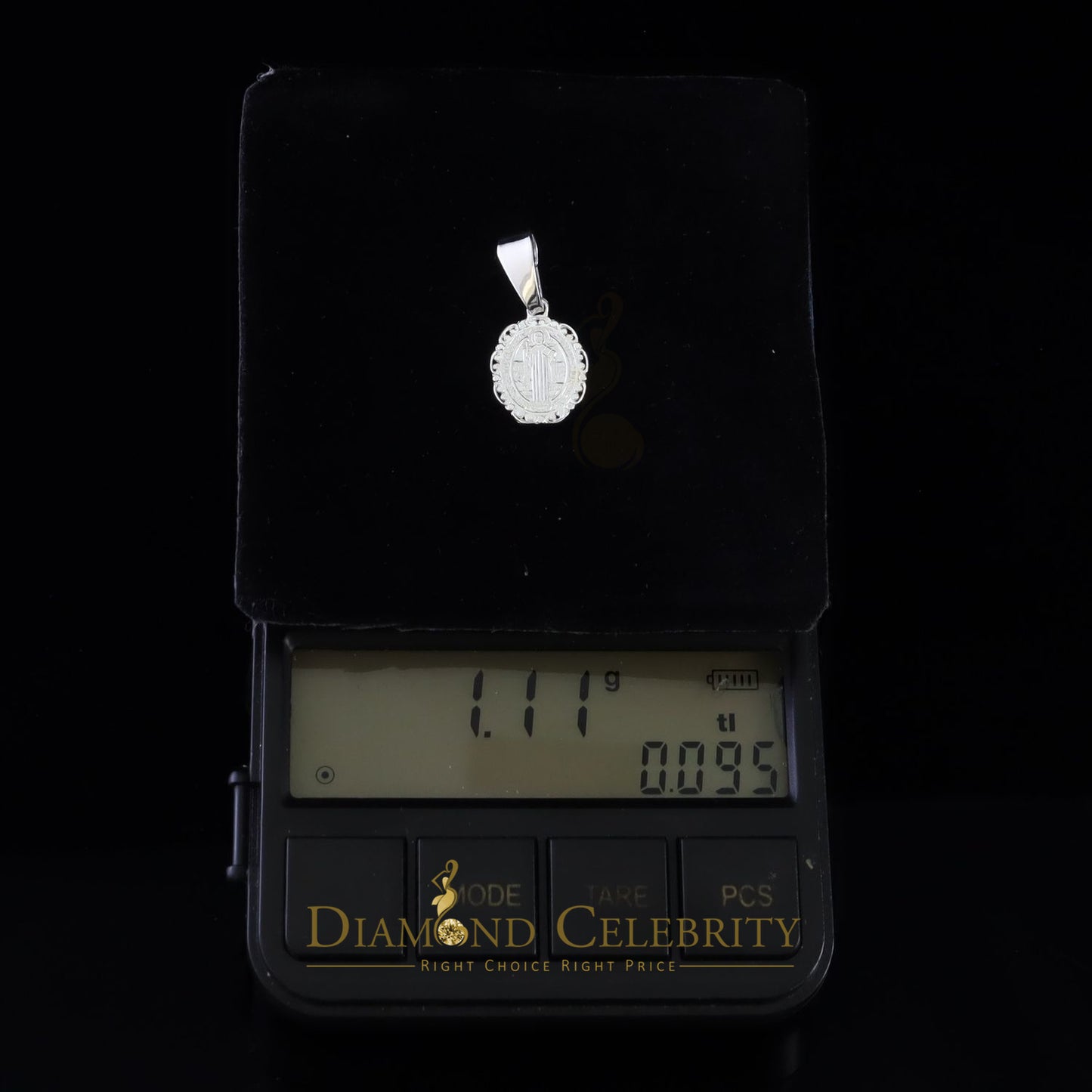 DiamondCelebritees 925 Sterling Silver Double Side Oval Benedict Men/Women Pendant White Religious