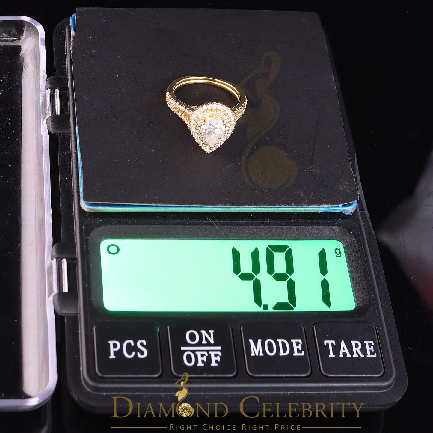 King Of Blings  10K Yellow Gold 2.00CT 'VVS' 'FL' D clr Pear Cut Moissonite Womens Ring Size 7