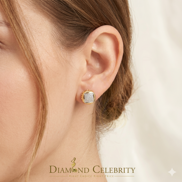 DiamondCelebritees 0.15ct Real Diamond 925 Sterling Silver Yellow For Women's & Men's Round Earring