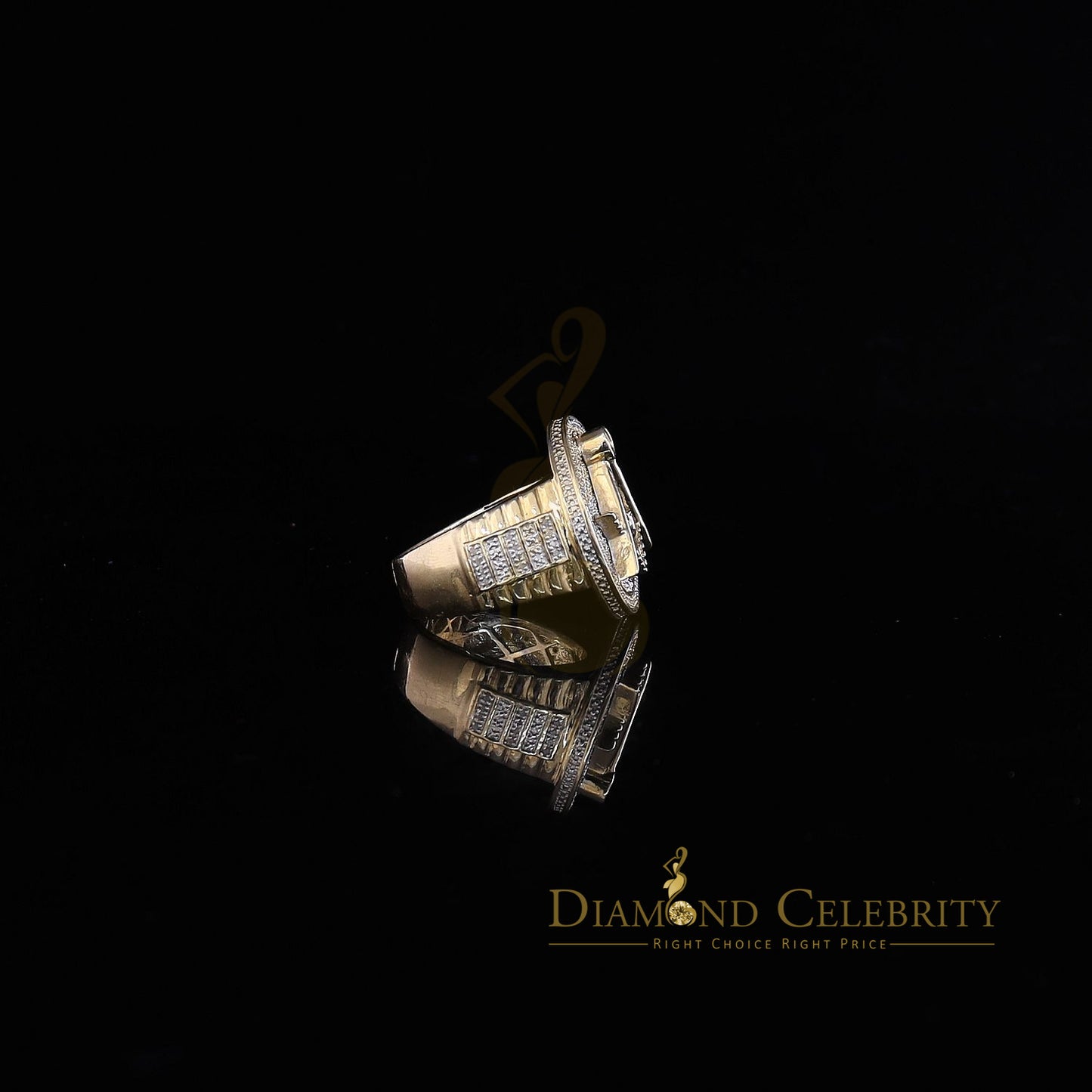 DiamondCelebritees Real 0.25CT Diamond Yellow 925 Silver Men's Adjustable Ring From Size 10 to 12