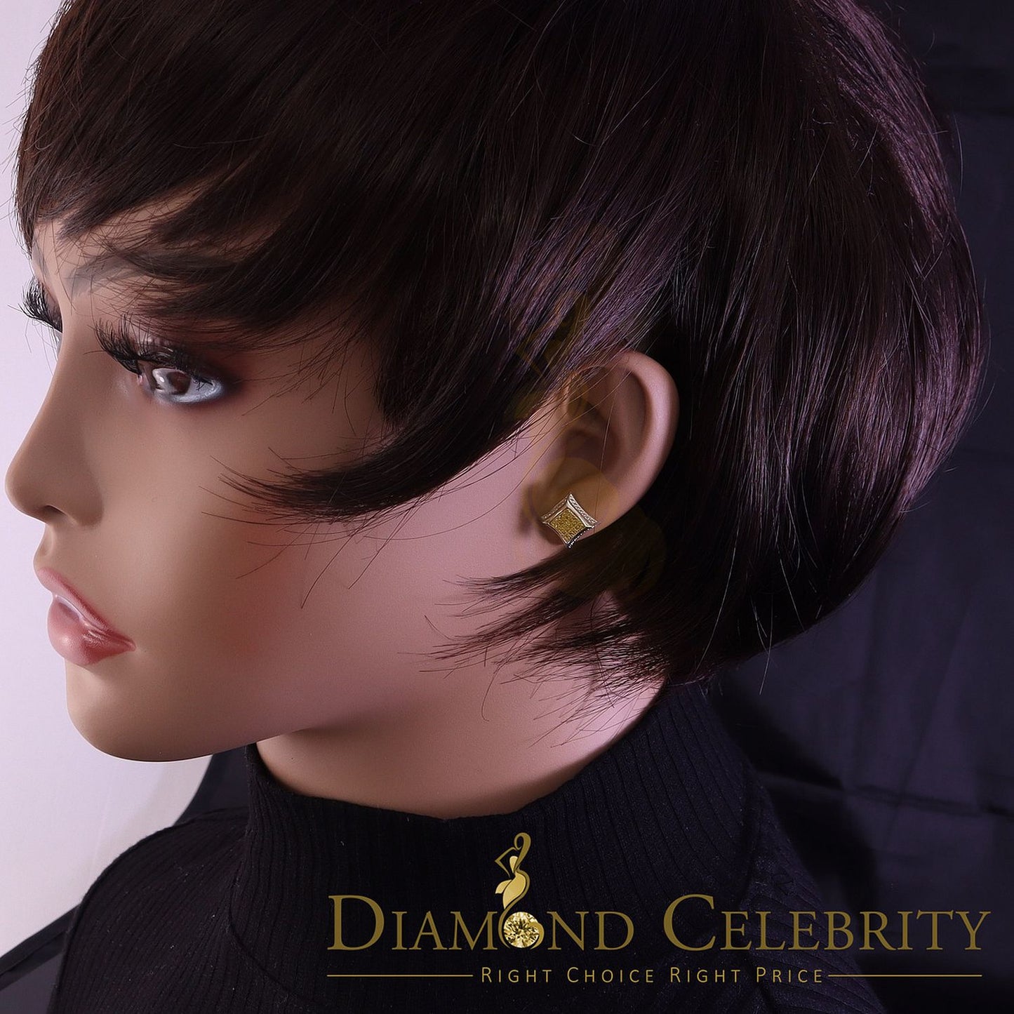 DiamondCelebritees Kite Shape 0.15ct Genuine Yellow Diamond 3D Earring 925 Sterling White Silver