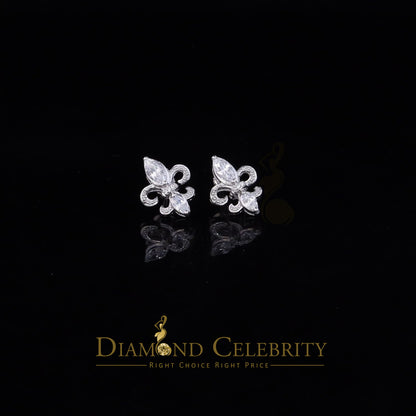 DiamondCelebritees  925 White Silver Womens Fleur de Lis Screw Back 2.43ct Cubic Zirconia Earrings