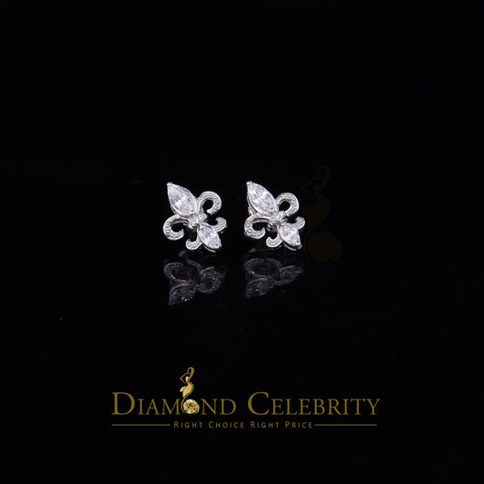 DiamondCelebritees  925 White Silver Womens Fleur de Lis Screw Back 2.43ct Cubic Zirconia Earrings