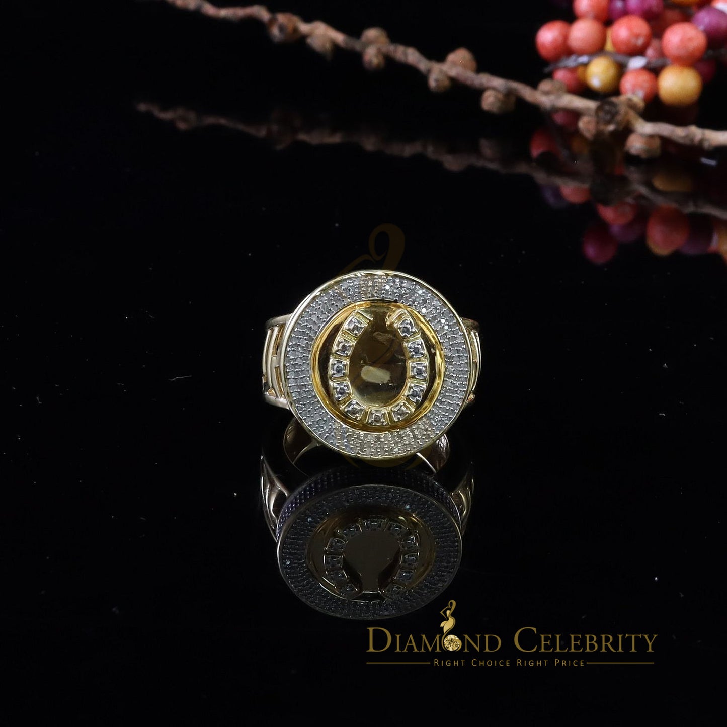 0.40 CT Real Diamond 925 Yellow Silver Mens Adjustable Ring From Size 10 to 12