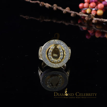 0.40 CT Real Diamond 925 Yellow Silver Mens Adjustable Ring From Size 10 to 12