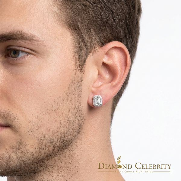 Diamondcelebritees Men's/Women's 925 Silver White 2.50ct VVS D Moissanite Emerald cut Stud Earrings