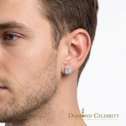Diamondcelebritees Men's/Women's 925 Silver White 2.50ct VVS D Moissanite Emerald cut Stud Earrings