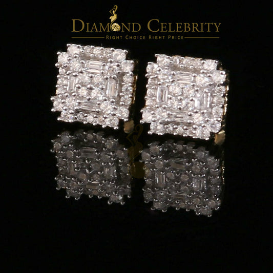 DiamondCelebritees  1.18ct Cubic Zirconia 925 Yellow Silver Women's & Men's Hip Hop Square Earrings