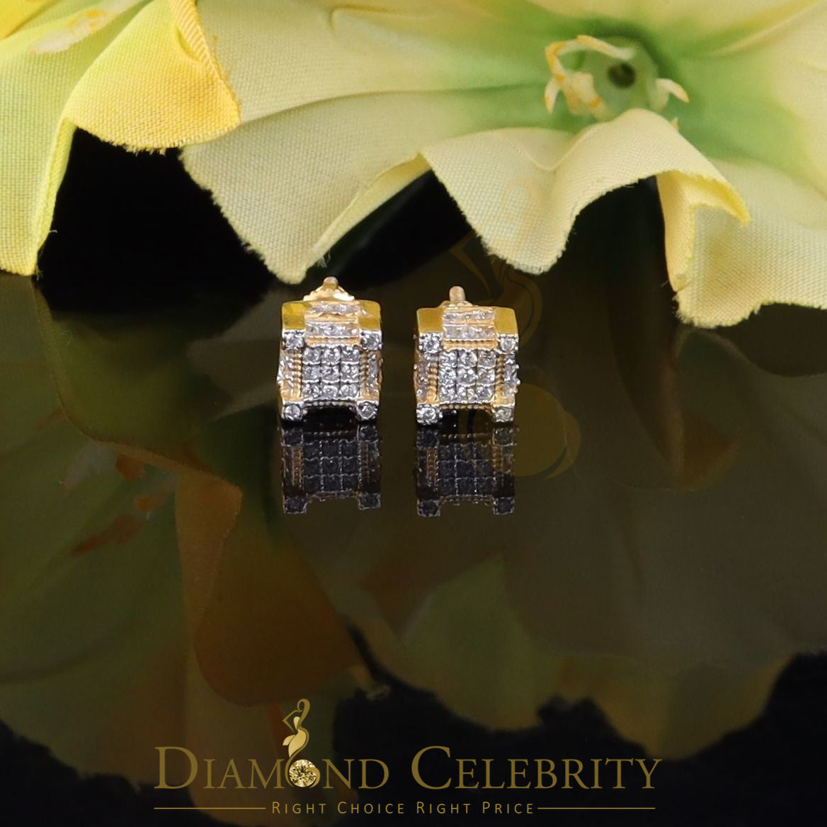 DiamondCelebritees  0.74ct Cubic Zirconia Elegant Yellow 925 Silver Square Men's & Women's Earrings