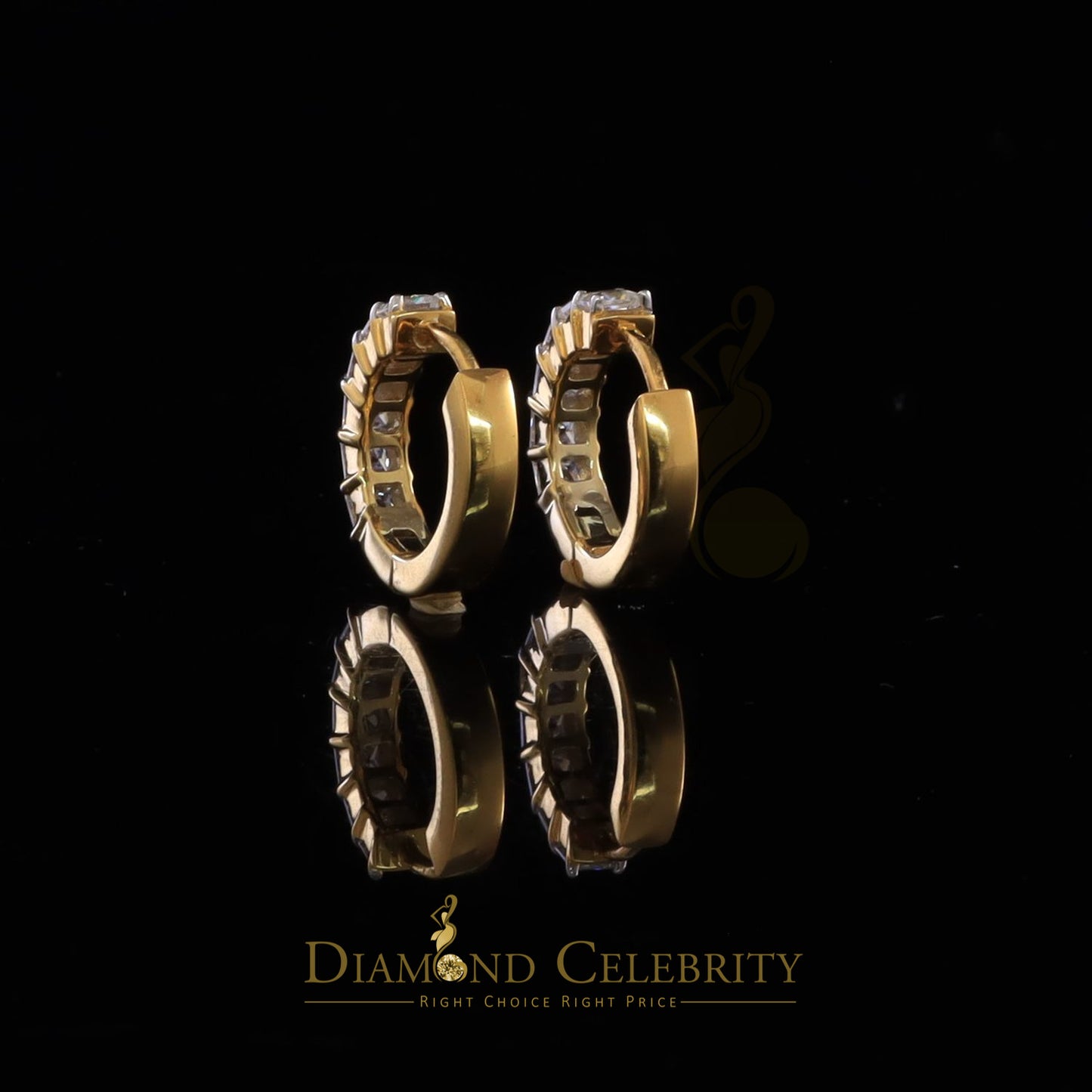 DiamondCelebritees 2.00ct Moissanite Princess Yellow 925 Sterling Silver Women's Hoop Earrings