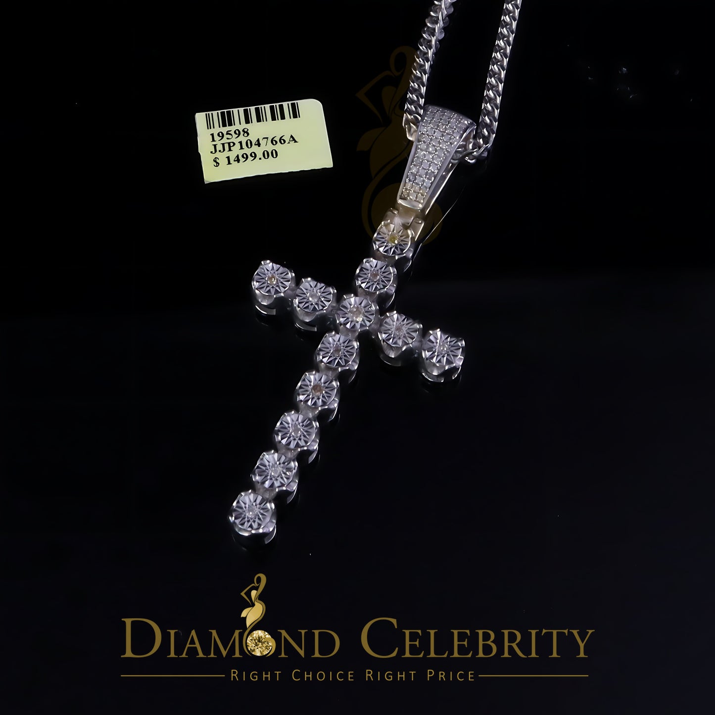 DiamondCelebritees  0.40CT Real Diamond Crystal Cross 925 Sterling Silver White Necklace Pendant