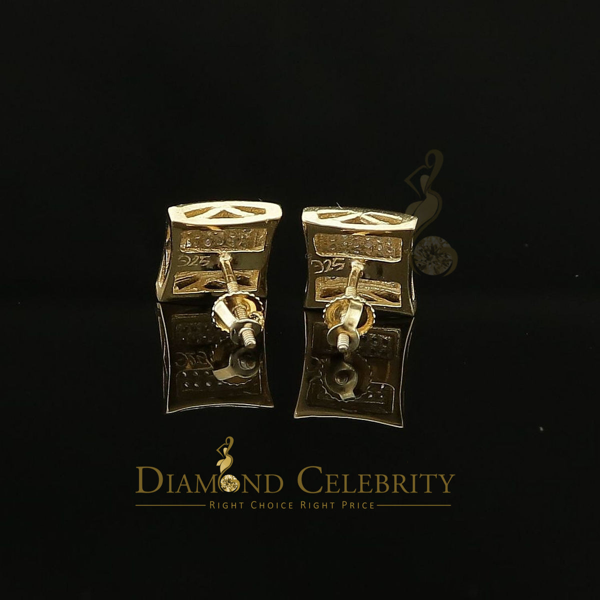 DiamondCelebritees Aretes Para 925 Sterling Yellow Silver 0.20ct Diamond Women & Men Kite Earrings