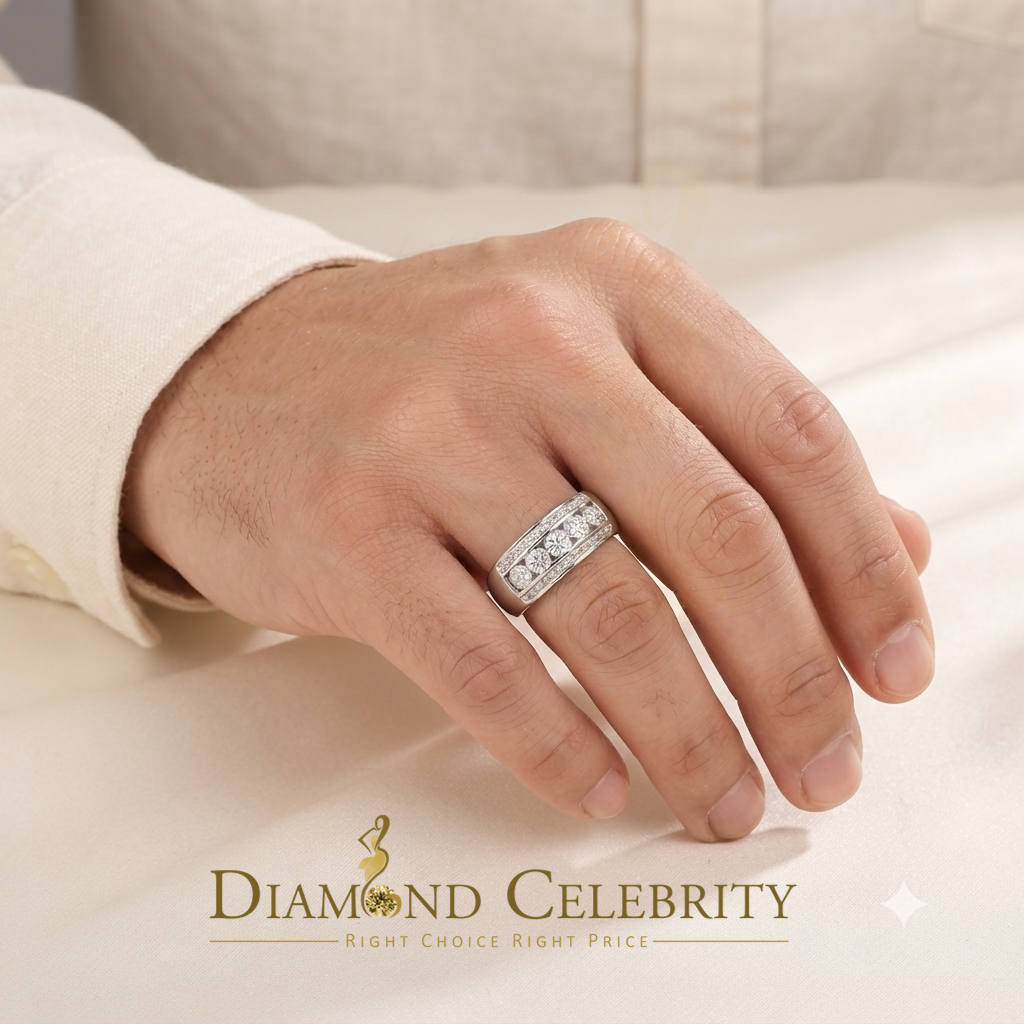 DiamondCelebritees 0.20 CT Real Diamond Men's 925 Sterling Silver White Band Big Ring Size 10.5