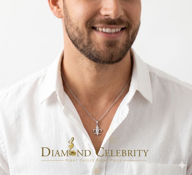 DiamondCelebritees Beautiful Sterling Silver Fleur De Lis White Pendant with 0.17ct Cubic Zirconia