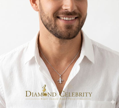 DiamondCelebritees Beautiful Sterling Silver Fleur De Lis White Pendant with 0.17ct Cubic Zirconia