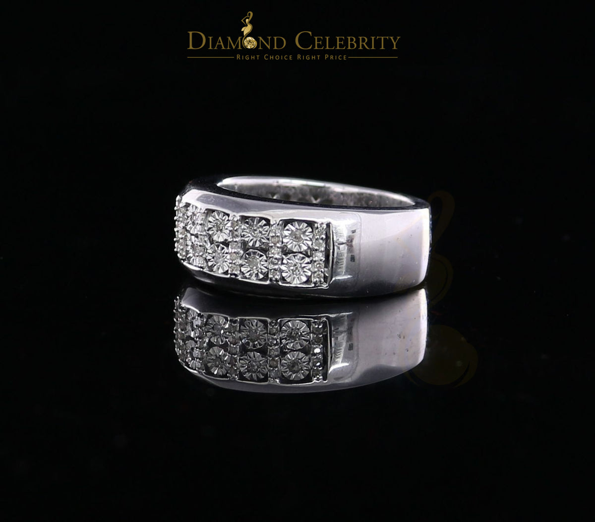DiamondCelebritees 0.20CT Real Diamond Men's Silver White Micro-Pave Ring Size 11 in Band Style